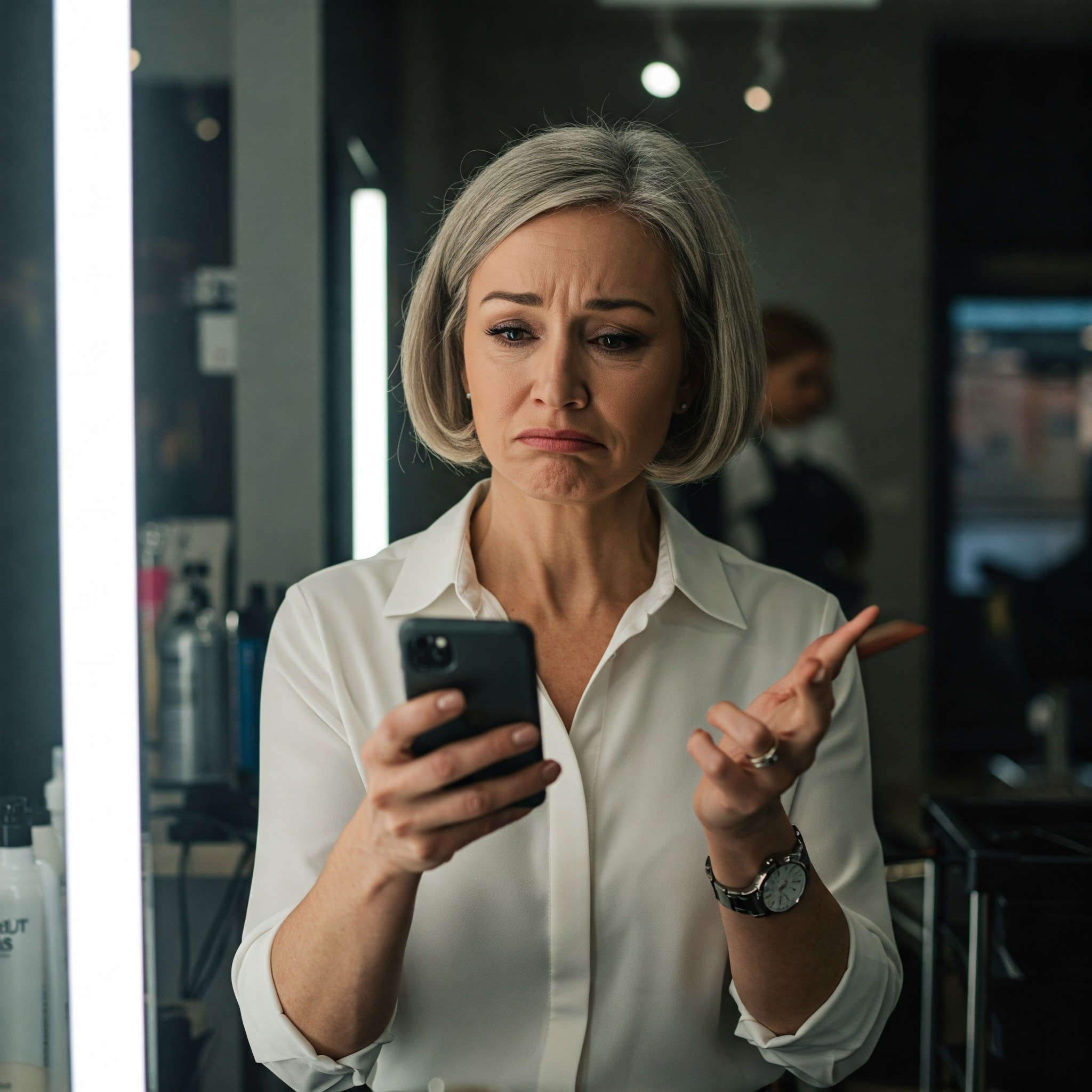 Gemini_Generated_Image_v91zyov91zyov91z This salon owner's expression reflects the time wasted on phone tag. Learn how online booking can alleviate this problem and allow you to focus on client care.
